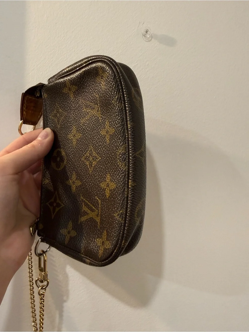 Louis Vuitton Mini Pochette Accessoires Brown Monogram with Gold Chain